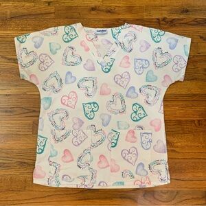 Landau Scrub Top Hearts Medical Dental Healthcare Shirt
Size Medium 
2 Pockets